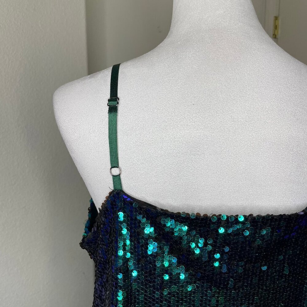 Allegra K Green Glitter Sequin V Neck Spaghetti Strap Mini Party Dress Sz Large - Picture 5 of 9